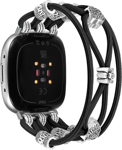 سوار مطرز متوافق مع Fitbit بالعكس 4/بالعكس 3/Sense 2/Bands Bands Women ، Boho Soft Soft Lucty Stretchy Loved Strap Fancy Dary Charms Wristband for Fitbit Smartwatch ، S in Kuwait