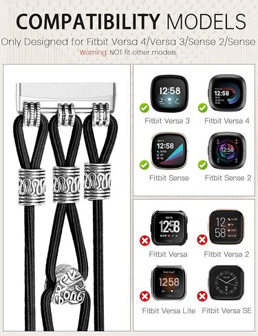 سوار مطرز متوافق مع Fitbit بالعكس 4/بالعكس 3/Sense 2/Bands Bands Women ، Boho Soft Soft Lucty Stretchy Loved Strap Fancy Dary Charms Wristband for Fitbit Smartwatch ، S in Kuwait