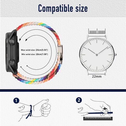 Nylon Braided Watch Band for Garmin Forerunner 570 47mm/Forerunner 265/255, 22mm Secure Parachute-Style Buckle Strap for Garmin Venu 3 45mm/Venu 2/Vivoactive 4 in Kuwait