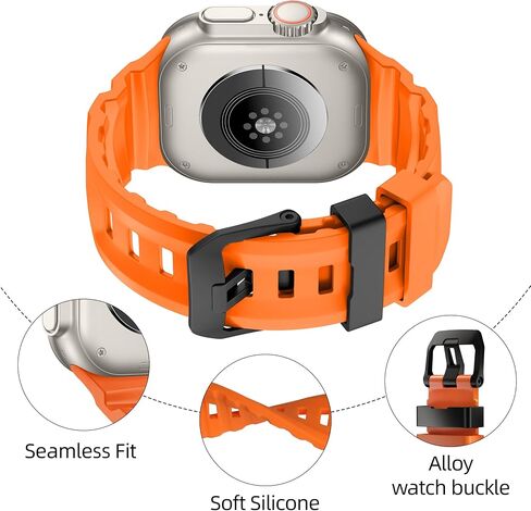 لفرقة Apple Watch Sport Band Ultra 2 Ultra 49mm 46mm 45mm 45mm 44mm ، حزام مطاطي من السيليكون الوعرة مع Clasp Metal Watch ، لسلسلة Iwatch 10 9 8 7 6 5 4 3 2 1 SE 2 in Kuwait