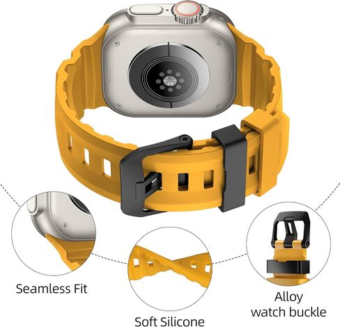 لفرقة Apple Watch Sport Band Ultra 2 Ultra 49mm 46mm 45mm 45mm 44mm ، حزام مطاطي من السيليكون الوعرة مع Clasp Metal Watch ، لسلسلة Iwatch 10 9 8 7 6 5 4 3 2 1 SE 2 in Kuwait