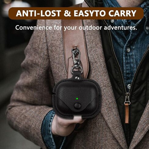 بالنسبة إلى غطاء حالة من Airpods Pro 3 Leather مع طقم نظافة [LED Front LED] غطاء واقي لـ Apple Airpods Pro 3 (2025) علبة شحن لاسلكية مع سلسلة مفاتيح وقفل المفاتيح (الأزرق) in Kuwait