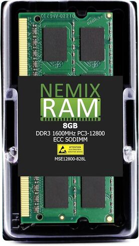 NEMIX RAM 8GB (1x8GB) DDR3 1600MHz PC3-12800 2RX8 1.35V 203-PIN ECC SODIMM متوافق مع ذاكرة Supermicro MEM-DR380L-SL02-ES16 ECC in Kuwait