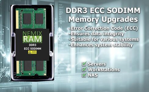 NEMIX RAM 8GB (1x8GB) DDR3 1600MHz PC3-12800 2RX8 1.35V 203-PIN ECC SODIMM متوافق مع ذاكرة Supermicro MEM-DR380L-SL02-ES16 ECC in Kuwait