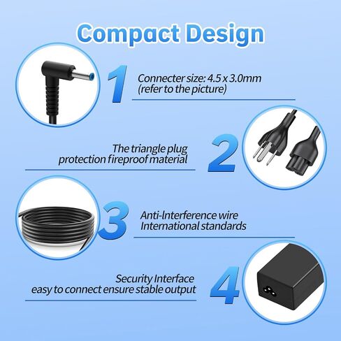 65W شاحن كمبيوتر محمول مناسب لـ Dell Latitude 3520 3420 3320 ، لـ Dell Inspiron 13 14 15 16 17 3000 5000 ، موصل مستدير ، سلك محول الطاقة AC العالمي AC in Saudi Arabia