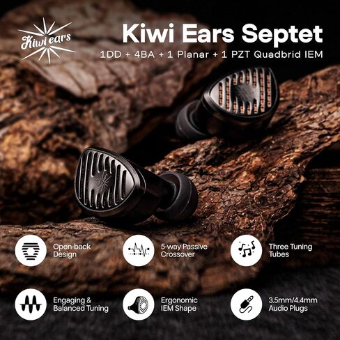 Linsoul Kiwi Ears Septet in Ear Monitor ، 1DD + 4BA + 1 Planar + 1 PZT Quadbrid IEM Ayphones + Tripowin Zonie IEM Cable ، 16 core silver silver plated sphone chords (2 pin 0.78mm ، 3.5mm) (MOSS) (MOSS) in Kuwait