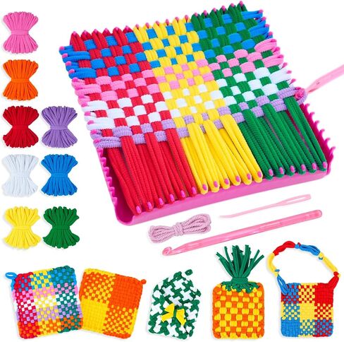 PREBOX Weaving Loom Kit Toys for Kids and Adults, Potholder Loops Crafts for Girls Ages 6 7 8 9 10 11 12, 7" Pot Holder Loom Knitting Kits and Gifts for Kids and Beginners, Make 6 Masterpieces in Kuwait