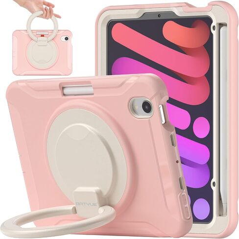 CASE BATYUE لـ iPad Mini 7 (A17 PRO) 2024/ MINI 6 8.3 '' 2021 ، حقيبة حماية كاملة الصدمات للأطفال مع 360 درجة دوارة و 180 درجة قابلة للطي ، حامل وقلم رصاص | وردي مبتهج in Kuwait