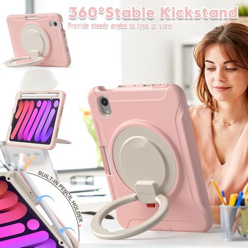 CASE BATYUE لـ iPad Mini 7 (A17 PRO) 2024/ MINI 6 8.3 '' 2021 ، حقيبة حماية كاملة الصدمات للأطفال مع 360 درجة دوارة و 180 درجة قابلة للطي ، حامل وقلم رصاص | وردي مبتهج in Kuwait