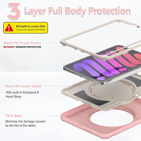 CASE BATYUE لـ iPad Mini 7 (A17 PRO) 2024/ MINI 6 8.3 '' 2021 ، حقيبة حماية كاملة الصدمات للأطفال مع 360 درجة دوارة و 180 درجة قابلة للطي ، حامل وقلم رصاص | وردي مبتهج in Kuwait
