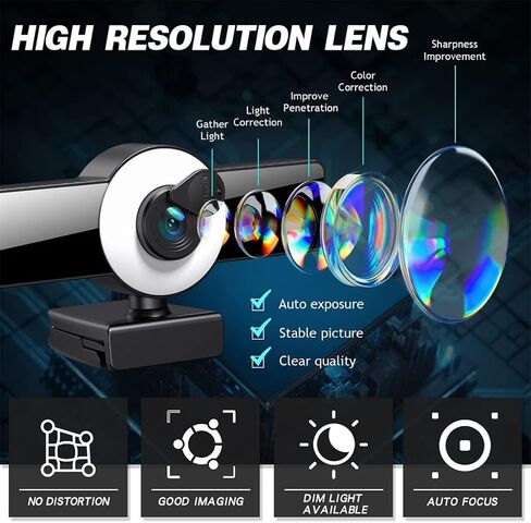 Webcam 4K 8K Full Autofocus Web Camera with LED Fill Light Laptop Desktop for Video Conference in Saudi Arabia
