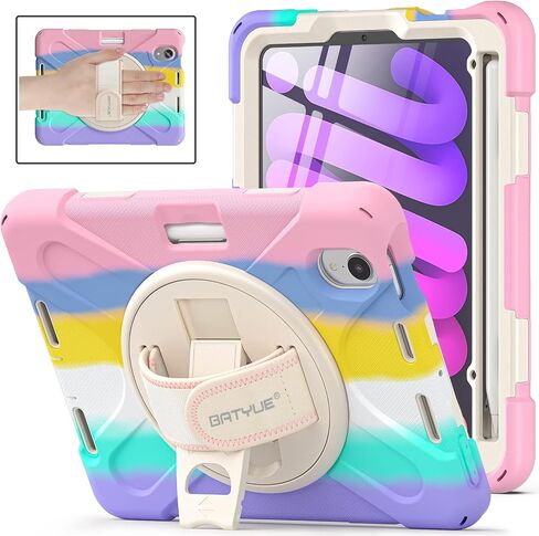 CASE BATYUE لـ iPad Mini 7 (A17 PRO) 2024/ MINI 6 8.3 '' 2021 ، حقيبة حماية كاملة الصدمات للأطفال مع 360 درجة دوارة و 180 درجة قابلة للطي ، حامل وقلم رصاص | وردي مبتهج in Kuwait