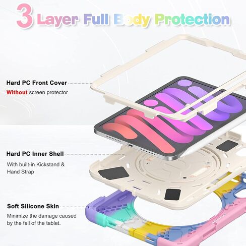CASE BATYUE لـ iPad Mini 7 (A17 PRO) 2024/ MINI 6 8.3 '' 2021 ، حقيبة حماية كاملة الصدمات للأطفال مع 360 درجة دوارة و 180 درجة قابلة للطي ، حامل وقلم رصاص | وردي مبتهج in Kuwait