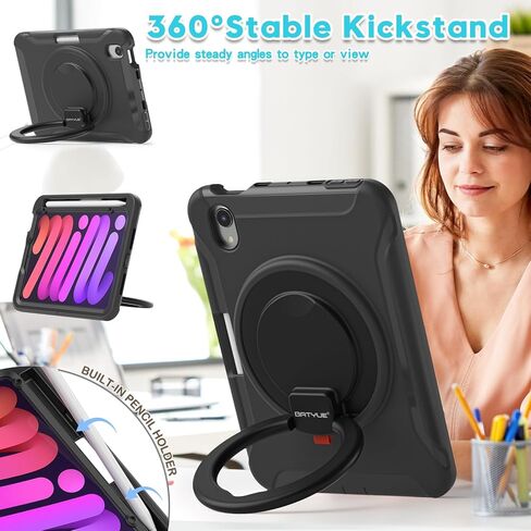 BATYUE Case for iPad mini 7 (A17 Pro) 2024/ Mini 6 8.3'' 2021,Full-Body Shockproof Protective Case for Kids with 360° Rotating & 180° Folding Stand, Handle& Pencil Holder| Cheery Pink in Kuwait