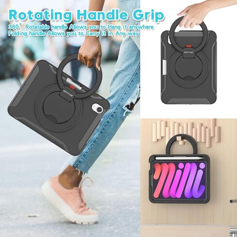 BATYUE Case for iPad mini 7 (A17 Pro) 2024/ Mini 6 8.3'' 2021,Full-Body Shockproof Protective Case for Kids with 360° Rotating & 180° Folding Stand, Handle& Pencil Holder| Cheery Pink in Kuwait