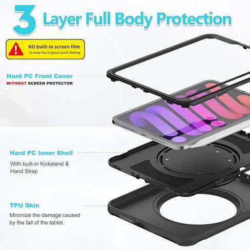 BATYUE Case for iPad mini 7 (A17 Pro) 2024/ Mini 6 8.3'' 2021,Full-Body Shockproof Protective Case for Kids with 360° Rotating & 180° Folding Stand, Handle& Pencil Holder| Cheery Pink in Kuwait