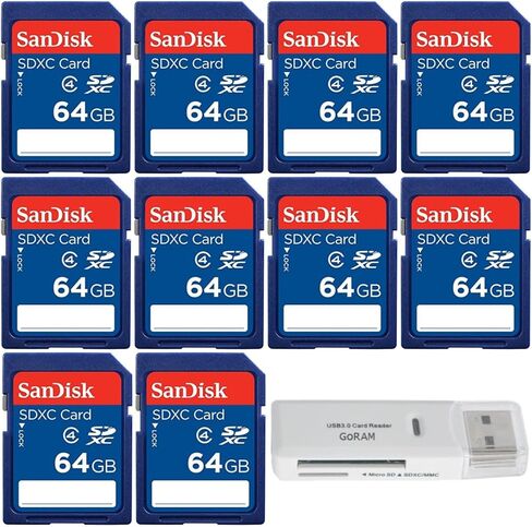 Sandisk 64GB (10 Pack) SDXC Class 4 Flash Card Card SDSDB-064G Bundle مع (1) قارئ بطاقة Goram in Kuwait