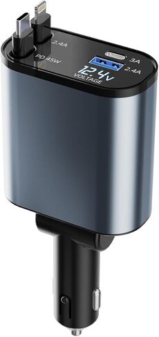 4 في 1 إكسسوارات سيارة شاحن سيارة قابلة للسحب 66W شاحن سريع للسيارة مع هدايا كبلات بيانات USB-C القابلة للسحب للرجال والنساء من أجل iPhone 16 15 14 13 、 iPad 、 Galaxy in Kuwait