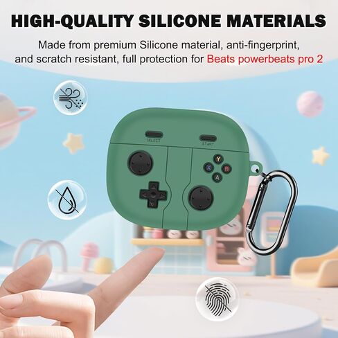 CameCosy Cool Case Compatible for Beats Powerbeats Pro 2 2025 with Keyring, Cover with Cartoon Game Console Design for Girl, Protective Case in Shockproof Anti-scratches Anti-dust Soft Silicone, Green in Saudi Arabia