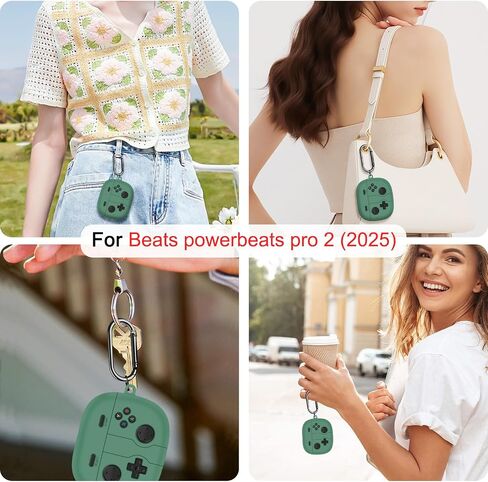 CameCosy Cool Case Compatible for Beats Powerbeats Pro 2 2025 with Keyring, Cover with Cartoon Game Console Design for Girl, Protective Case in Shockproof Anti-scratches Anti-dust Soft Silicone, Green in Saudi Arabia