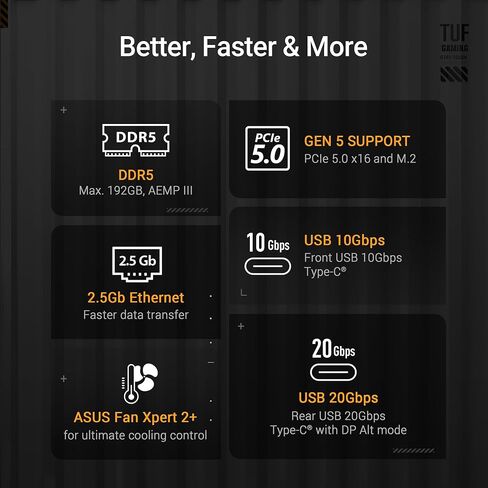 ASUS TUF Gaming B860M-Plus Intel Matx Motherboard ، 12+1+2+1 80A DRMOS POWER SCORES ، DDR5 ، PCIE 5.0 ، 3XM.2 SLOTS ، Realtek 2.5GB Ethernet ، DisplayPort ، HDMI ، USB 20GBPS Type-Cith DP ALTC in Kuwait