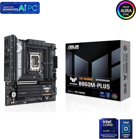 ASUS TUF Gaming B860M-Plus Intel Matx Motherboard ، 12+1+2+1 80A DRMOS POWER SCORES ، DDR5 ، PCIE 5.0 ، 3XM.2 SLOTS ، Realtek 2.5GB Ethernet ، DisplayPort ، HDMI ، USB 20GBPS Type-Cith DP ALTC in Kuwait
