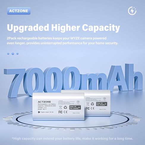 5pack 7000mah بطاريات متوافقة مع كاميرا Wyze Battery Cam Pro و Duo Cam Doorbell في الهواء الطلق/داخلي مع كابل Type-C in Kuwait