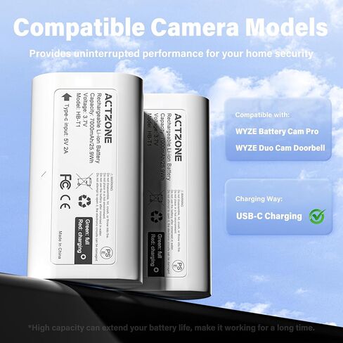 5pack 7000mah بطاريات متوافقة مع كاميرا Wyze Battery Cam Pro و Duo Cam Doorbell في الهواء الطلق/داخلي مع كابل Type-C in Kuwait
