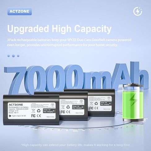 5pack 7000mah بطاريات متوافقة مع كاميرا Wyze Battery Cam Pro و Duo Cam Doorbell في الهواء الطلق/داخلي مع كابل Type-C in Kuwait