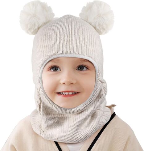 قبعة شتوية محبوكة للأطفال البنات والأولاد، وشاح للأطفال الصغار، غطاء للأذن، أوشحة، قبعات مبطنة بالصوف in Kuwait