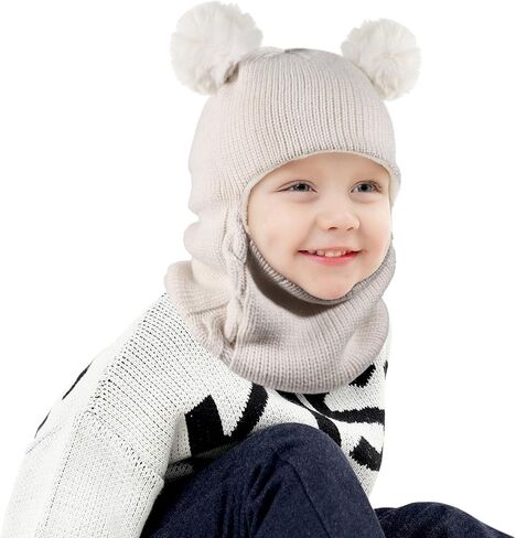 قبعة شتوية محبوكة للأطفال البنات والأولاد، وشاح للأطفال الصغار، غطاء للأذن، أوشحة، قبعات مبطنة بالصوف in Kuwait