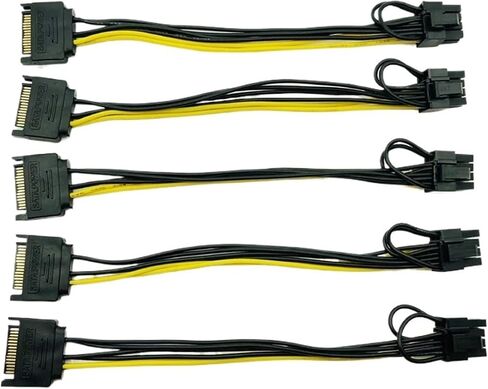 5pcs 15pin sata male to 8pin (6+2) PCI-e كابل تزويد الطاقة 20cm كابل SATA 15 دبوس إلى 8 دبوس كابل 18AWG لبطاقة الرسوم in Saudi Arabia