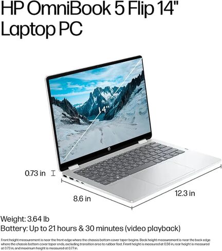 HP Omnibook 5 Flip 2-in-1 Laptop ، 14 "2K جهاز كمبيوتر محمول من شاشة اللمس 2K ، Intel 10-Core 5 120U ، 8GB LPDDR5 RAM • 512GB SSD • WI-FI 6E • Bluetooth 5.3 • Windows 11 Prondle with Microsoft Office 2021 in Kuwait
