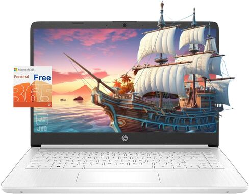 HP Stream Laptop, 14" HD Display, Intel Celeron N4120 Processor, 16GB Memory, 320GB Storage (64GB eMMC + 256GB Card), 1-Year Office 365, Webcam, HDMI, Wi-Fi, USB-C, Windows 11 Home, White, JVQ MP in Saudi Arabia