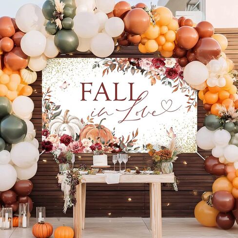Avezano Fall in Love Backdrop Burgundy Floral Pumpkin Bridal Party Banner Autumn Pumpkin Flower Wedding Duster Duch Party Decorations Fall Wedding Profograph in Saudi Arabia