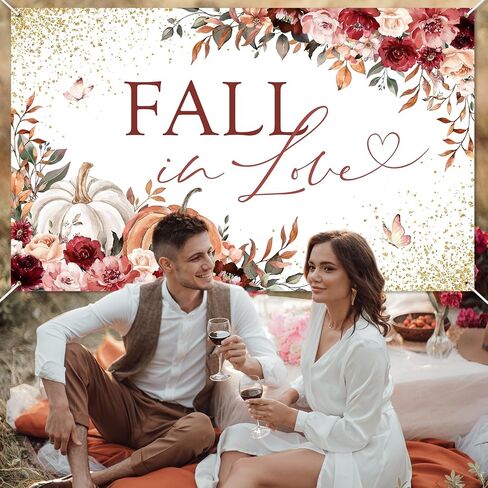 Avezano Fall in Love Backdrop Burgundy Floral Pumpkin Bridal Party Banner Autumn Pumpkin Flower Wedding Duster Duch Party Decorations Fall Wedding Profograph in Saudi Arabia
