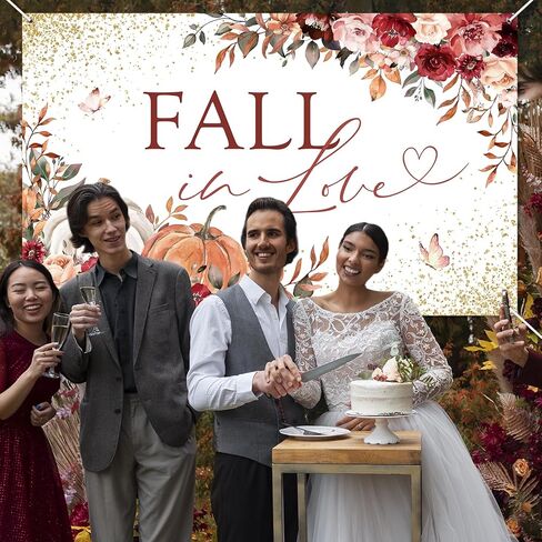 Avezano Fall in Love Backdrop Burgundy Floral Pumpkin Bridal Party Banner Autumn Pumpkin Flower Wedding Duster Duch Party Decorations Fall Wedding Profograph in Saudi Arabia
