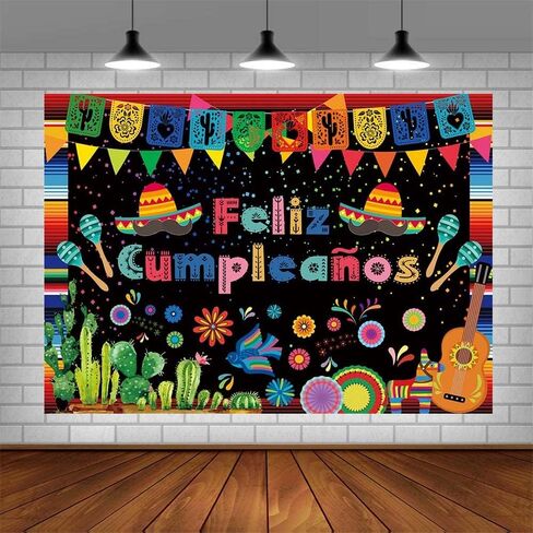 7x5ft فيليز Cumpleaños الخلفية المكسيكية المكسيكية ديكورات عيد ميلاد سعيد Cinco de Mayo Festival Banner Banner Photo Studio Props in Saudi Arabia