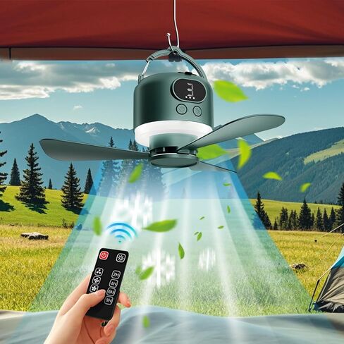 مروحة USB للمساكن والتخييم ، مروحة سقف محمولة هادئة مع ضوء عن بعد ، مصباح LED ، قطر شفرة 29 سم ، بطارية 12 ساعة ، ABS بناء in Kuwait