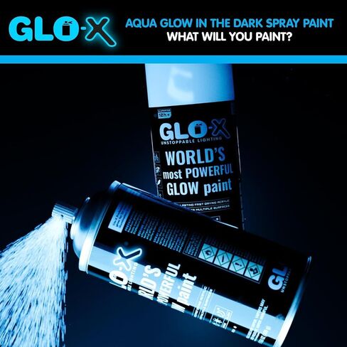 GLO-X Glow In The Dark Paint (1LitreCan) - Goes On Clear Glows Aqua In The Dark- Powered Light & Sun Activated Glow In The Dark Paint for Metal & Plastic - Glow Acrylic Paint for Outdoors - Fishing in Kuwait