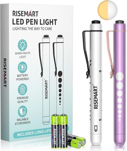 Risemart Pen Light ، ممرضة قادت Penllight مع مقياس تلميذ لطلاب التمريض الأطباء الأسود والفضي مع البطاريات in Kuwait