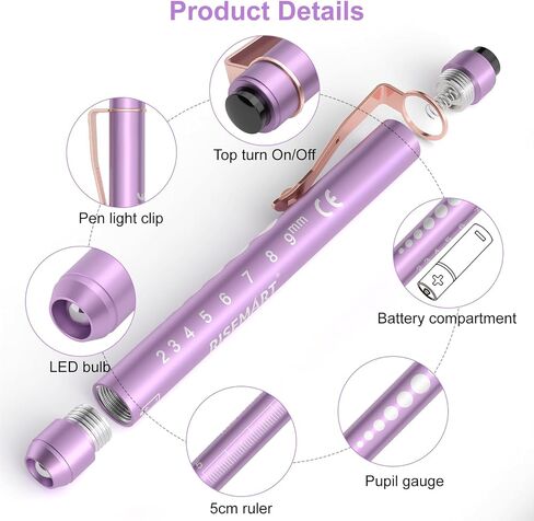 Risemart Pen Light ، ممرضة قادت Penllight مع مقياس تلميذ لطلاب التمريض الأطباء الأسود والفضي مع البطاريات in Kuwait