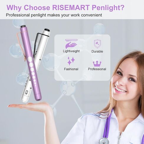 Risemart Pen Light ، ممرضة قادت Penllight مع مقياس تلميذ لطلاب التمريض الأطباء الأسود والفضي مع البطاريات in Kuwait