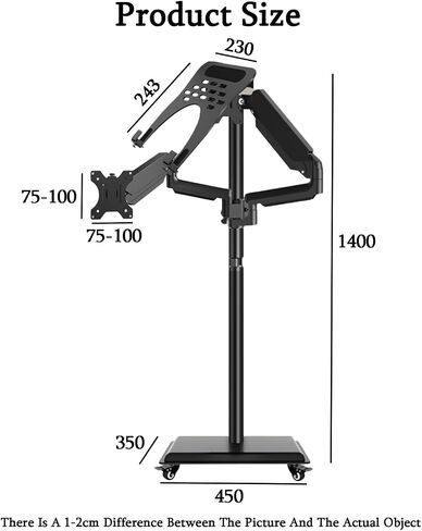 Laptop Floor Stand,Floor-Standing Roller Steel Shelf,Portable Dual-Screen Lifting,for Home Outdoor Office in Saudi Arabia