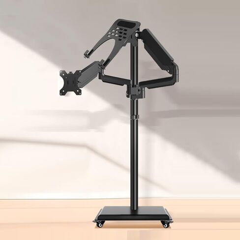 Laptop Floor Stand,Floor-Standing Roller Steel Shelf,Portable Dual-Screen Lifting,for Home Outdoor Office in Saudi Arabia