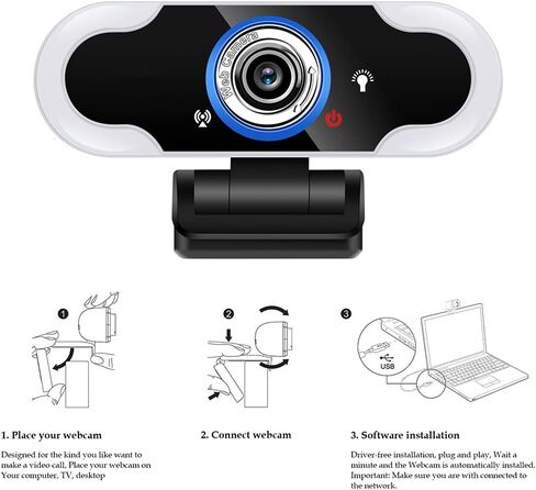 1080P Webcam Microphone PC Web Camera Drive-Free Cam Computer LED Fill Light in Saudi Arabia