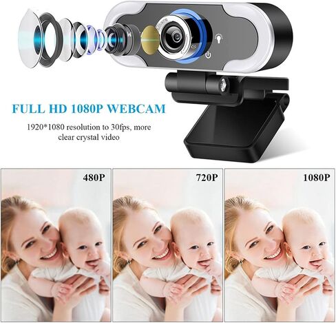 1080P Webcam Microphone PC Web Camera Drive-Free Cam Computer LED Fill Light in Saudi Arabia