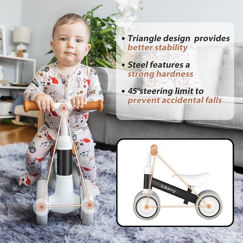 Liberry Baby Balance Bike for 1 Year Old Boys, 4 Wheels Toddler Balance Bike with Adjustable Seat, 12-24 Months Infant's First Birthday Gift (Black) in Kuwait