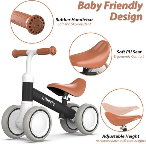 Liberry Baby Balance Bike for 1 Year Old Boys, 4 Wheels Toddler Balance Bike with Adjustable Seat, 12-24 Months Infant's First Birthday Gift (Black) in Kuwait