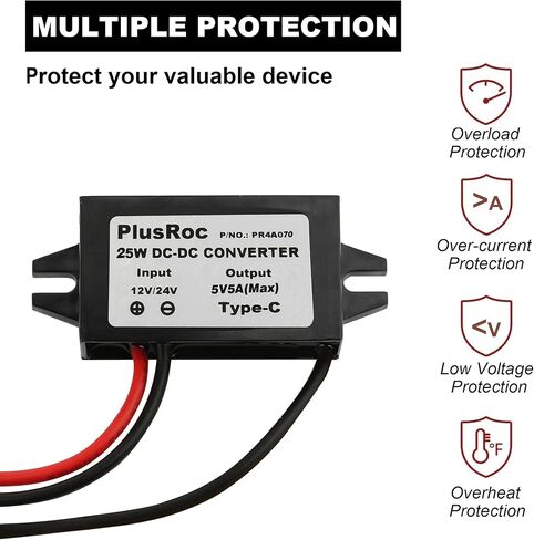 Plusroc مقاومة للماء DC 12V/24V إلى 5V 5A تنطلق لأسفل محول ، ومحول الطاقة 25W USB-C لـ Raspberry PI 5 ، PI 4 ، الهاتف المحمول ، وأكثر من ذلك (حزمة واحدة) in Kuwait